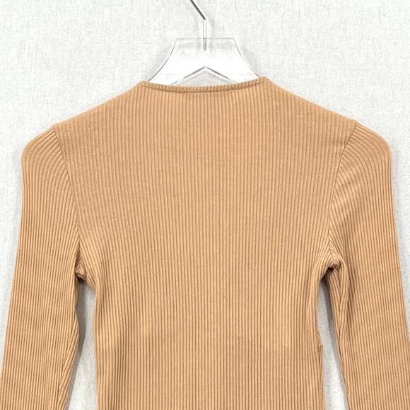 FAVORITE DAUGHTER Kate Ribbed Bustier Knit Top Womens S Tan V Neck Long Sleeve - Picture 6 of 14